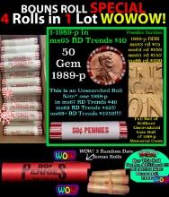 THIS AUCTION ONLY! BU Shotgun Lincoln 1c roll, 1989-p 50 pcs Plus THREE bonus random date BU roll! B