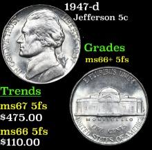 1947-d Jefferson Nickel 5c Grades GEM++ 5fs