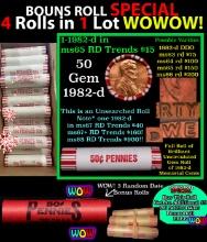 THIS AUCTION ONLY! BU Shotgun Lincoln 1c roll, 1982-d 50 pcs Plus THREE bonus random date BU roll! B