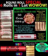 THIS AUCTION ONLY! BU Shotgun Lincoln 1c roll, 1994-p 50 pcs Plus FIVE bonus random date BU roll! Ba