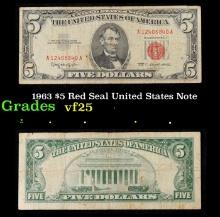 1963 $5 Red Seal United States Note Grades vf+