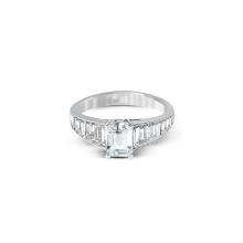 DECADENCE Sterling Silver 6x8mm Emerald Cut Engagement Ring With Graduated Baguette Band Size 9