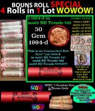 THIS AUCTION ONLY! BU Shotgun Lincoln 1c roll, 1994-d 50 pcs Plus THREE bonus random date BU roll! B