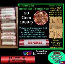 THIS AUCTION ONLY! BU Shotgun Lincoln 1c roll, 1989-p 50 pcs Plus one bonus random date BU roll! Ban