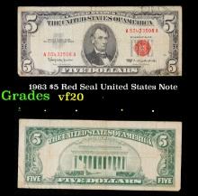 1963 $5 Red Seal United States Note Grades vf, very fine