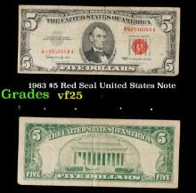 1963 $5 Red Seal United States Note Grades vf+