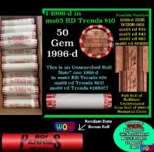 THIS AUCTION ONLY! BU Shotgun Lincoln 1c roll, 1996-d 50 pcs Plus one bonus random date BU roll! Ban