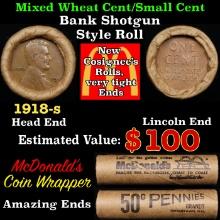 Lincoln Wheat Cent 1c Mixed Roll Orig Brandt McDonalds Wrapper, 1918-s end, Wheat other end