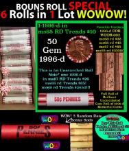 THIS AUCTION ONLY! BU Shotgun Lincoln 1c roll, 1996-d 50 pcs Plus FIVE bonus random date BU roll! Ba