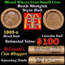 Lincoln Wheat Cent 1c Mixed Roll Orig Brandt McDonalds Wrapper, 1925-s end, Wheat other end