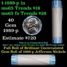 BU Shotgun Jefferson 5c roll, 1989-p 40 pcs Bank $2 Nickel Wrapper