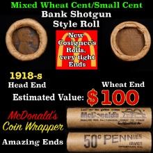 Lincoln Wheat Cent 1c Mixed Roll Orig Brandt McDonalds Wrapper, 1918-s end, Wheat other end