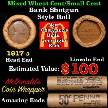 Lincoln Wheat Cent 1c Mixed Roll Orig Brandt McDonalds Wrapper, 1917-s end, Wheat other end