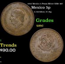 1952 Mexico 5 Pesos Silver KM# 467 Grades Brilliant Uncirculated