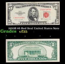 1953B $5 Red Seal United States Note Grades vf++