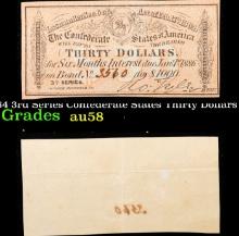 1864 3rd Series Confederate States Thirty Dollars Note Grades Choice AU/BU Slider