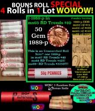 THIS AUCTION ONLY! BU Shotgun Lincoln 1c roll, 1989-p 50 pcs Plus THREE bonus random date BU roll! B