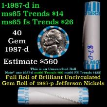 BU Shotgun Jefferson 5c roll, 1987-d 40 pcs Bank $2 Nickel Wrapper