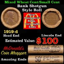 Lincoln Wheat Cent 1c Mixed Roll Orig Brandt McDonalds Wrapper, 1919-d end, Wheat other end