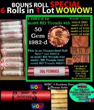 THIS AUCTION ONLY! BU Shotgun Lincoln 1c roll, 1982-d 50 pcs Plus FIVE bonus random date BU roll! Ba