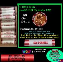 THIS AUCTION ONLY! BU Shotgun Lincoln 1c roll, 1981-d 50 pcs Plus one bonus random date BU roll! Ban