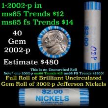 BU Shotgun Jefferson 5c roll, 2002-p 40 pcs N.F. String & Son $2 Nickel Wrapper