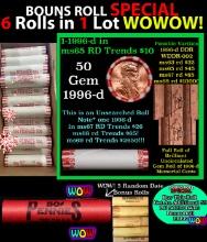 THIS AUCTION ONLY! BU Shotgun Lincoln 1c roll, 1996-d 50 pcs Plus FIVE bonus random date BU roll! Ba