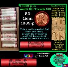 THIS AUCTION ONLY! BU Shotgun Lincoln 1c roll, 1989-p 50 pcs Plus one bonus random date BU roll! Ban