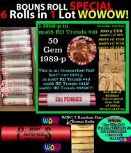 THIS AUCTION ONLY! BU Shotgun Lincoln 1c roll, 1989-p 50 pcs Plus FIVE bonus random date BU roll! Ba