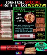 THIS AUCTION ONLY! BU Shotgun Lincoln 1c roll, 1982-d 50 pcs Plus THREE bonus random date BU roll! B