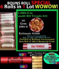 THIS AUCTION ONLY! BU Shotgun Lincoln 1c roll, 1981-d 50 pcs Plus FIVE bonus random date BU roll! Ba