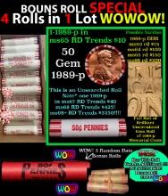 THIS AUCTION ONLY! BU Shotgun Lincoln 1c roll, 1989-p 50 pcs Plus THREE bonus random date BU roll! B