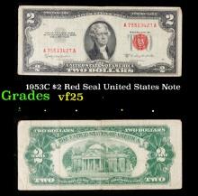 1953C $2 Red Seal United States Note Grades vf+