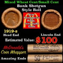 Lincoln Wheat Cent 1c Mixed Roll Orig Brandt McDonalds Wrapper, 1919-s end, Wheat other end