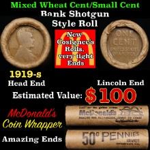 Lincoln Wheat Cent 1c Mixed Roll Orig Brandt McDonalds Wrapper, 1919-s end, Wheat other end