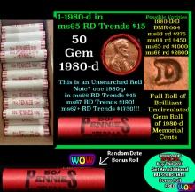 THIS AUCTION ONLY! BU Shotgun Lincoln 1c roll, 1980-d 50 pcs Plus one bonus random date BU roll! Ban