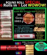 THIS AUCTION ONLY! BU Shotgun Lincoln 1c roll, 1982-p 50 pcs Plus FIVE bonus random date BU roll! Ba