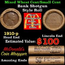 Lincoln Wheat Cent 1c Mixed Roll Orig Brandt McDonalds Wrapper, 1910-p end, Wheat other end