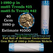 BU Shotgun Jefferson 5c roll, 1980-p 40 pcs Bank $2 Nickel Wrapper