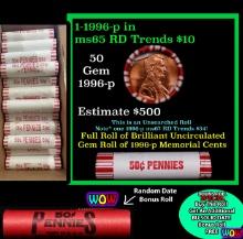 THIS AUCTION ONLY! BU Shotgun Lincoln 1c roll, 1996-p 50 pcs Plus one bonus random date BU roll! Ban