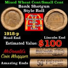 Lincoln Wheat Cent 1c Mixed Roll Orig Brandt McDonalds Wrapper, 1918-p end, Wheat other end