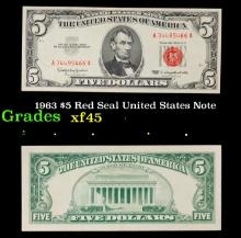 1963 $5 Red Seal United States Note Grades xf+