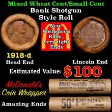 Lincoln Wheat Cent 1c Mixed Roll Orig Brandt McDonalds Wrapper, 1918-d end, Wheat other end