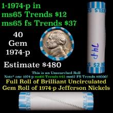 BU Shotgun Jefferson 5c roll, 1974-p 40 pcs Bank $2 Nickel Wrapper