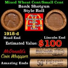 Lincoln Wheat Cent 1c Mixed Roll Orig Brandt McDonalds Wrapper, 1918-d end, Wheat other end