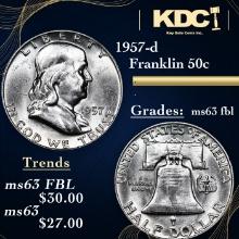 1957-d Franklin Half Dollar 50c Grades Select Unc FBL