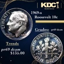 Proof 1969-s Roosevelt Dime 10c Grades GEM++ Proof Deep Cameo