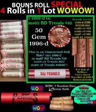 THIS AUCTION ONLY! BU Shotgun Lincoln 1c roll, 1996-d 50 pcs Plus THREE bonus random date BU roll! B