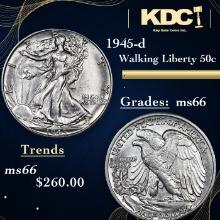 1945-p Walking Liberty Half Dollar 50c Grades GEM+ Unc