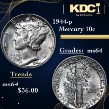 1944-p Mercury Dime 10c Grades Choice Unc